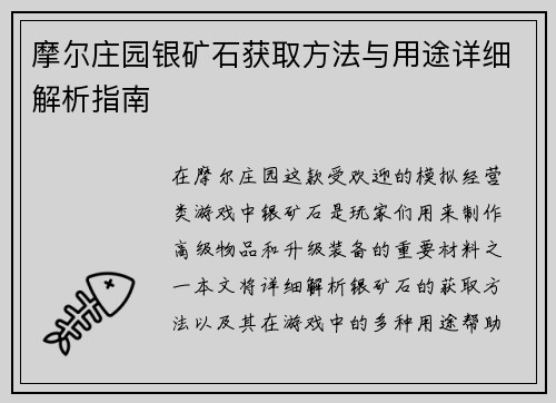 摩尔庄园银矿石获取方法与用途详细解析指南